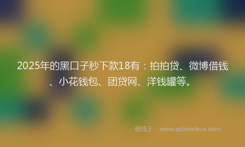 2025年的黑口子秒下款18有：拍拍贷、微博借钱、小花钱包、团贷网、洋钱罐等。