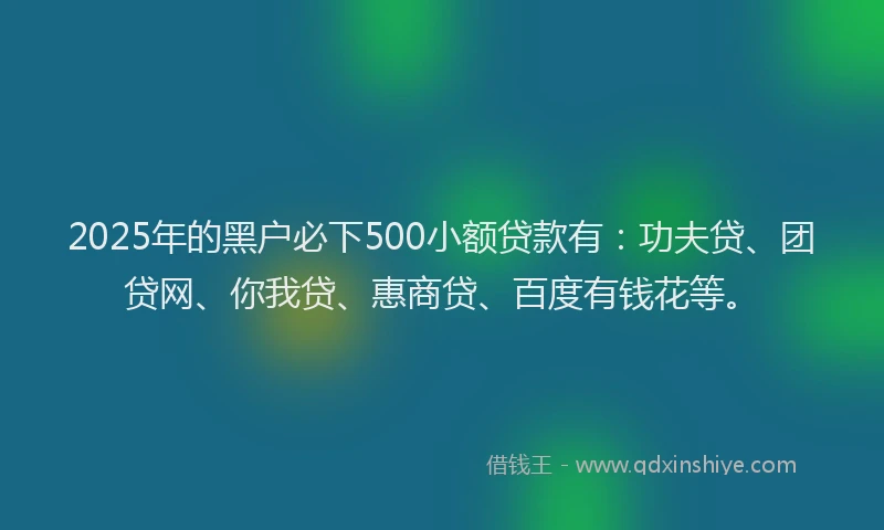 2025年的黑户必下500小额贷款有：功夫贷、团贷网、你我贷、惠商贷、百度有钱花等。