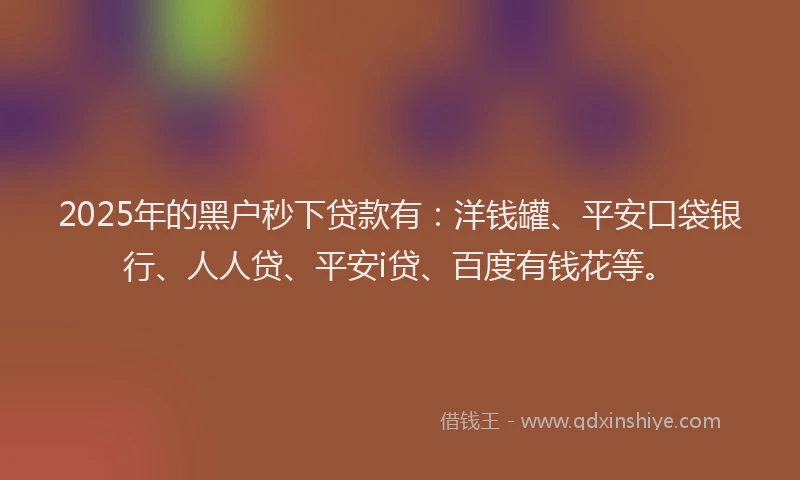 2025年的黑户秒下贷款有：洋钱罐、平安口袋银行、人人贷、平安i贷、百度有钱花等。