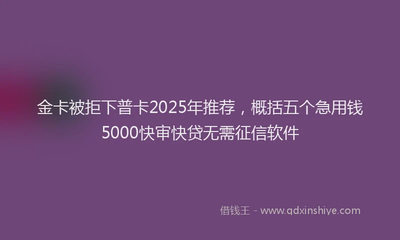 金卡被拒下普卡2025年推荐，概括五个急用钱5000快审快贷无需征信软件