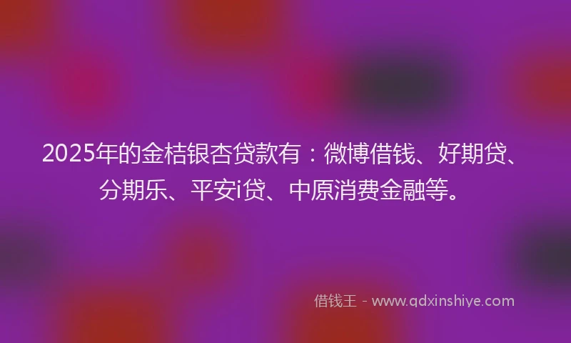 2025年的金桔银杏贷款有：微博借钱、好期贷、分期乐、平安i贷、中原消费金融等。