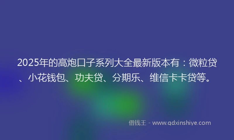 2025年的高炮口子系列大全最新版本有：微粒贷、小花钱包、功夫贷、分期乐、维信卡卡贷等。