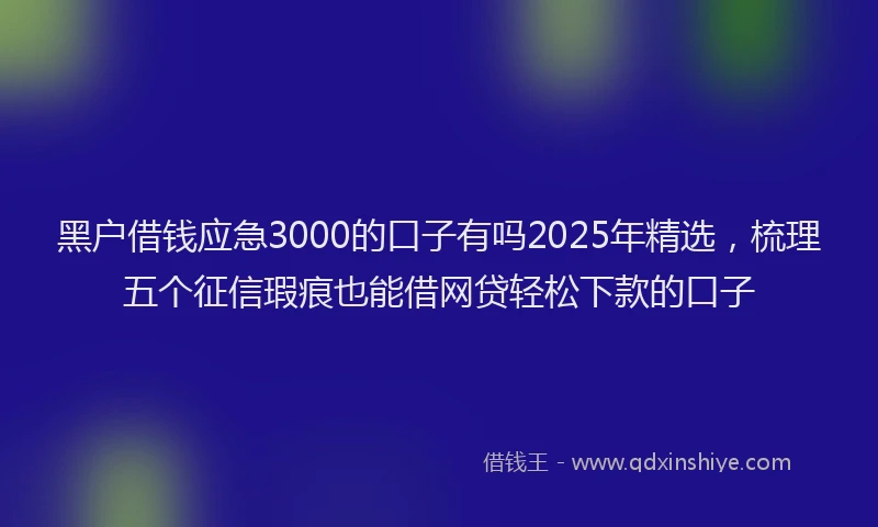 黑户借钱应急3000的口子有吗2025年精选，梳理五个征信瑕疵也能借网贷轻松下款的口子