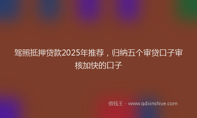 驾照抵押贷款2025年推荐，归纳五个审贷口子审核加快的口子