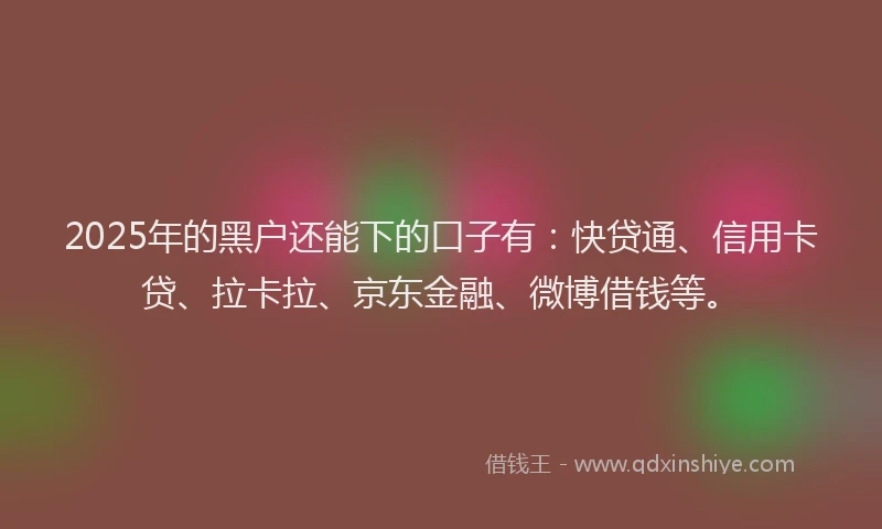 2025年的黑户还能下的口子有：快贷通、信用卡贷、拉卡拉、京东金融、微博借钱等。
