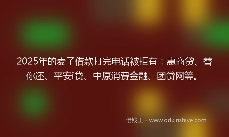 2025年的麦子借款打完电话被拒有：惠商贷、替你还、平安i贷、中原消费金融、团贷网等。
