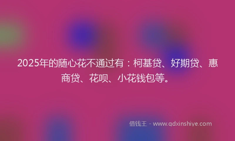 2025年的随心花不通过有：柯基贷、好期贷、惠商贷、花呗、小花钱包等。