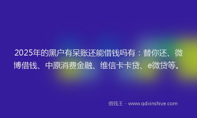 2025年的黑户有呆账还能借钱吗有：替你还、微博借钱、中原消费金融、维信卡卡贷、e微贷等。
