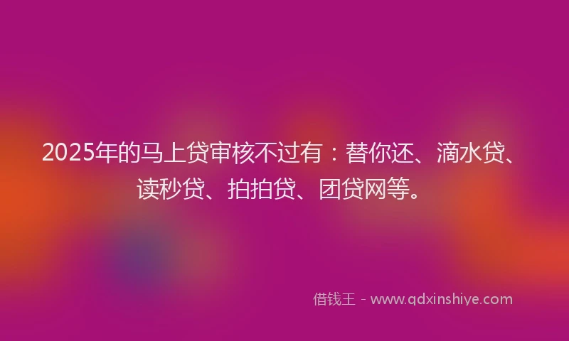 2025年的马上贷审核不过有：替你还、滴水贷、读秒贷、拍拍贷、团贷网等。