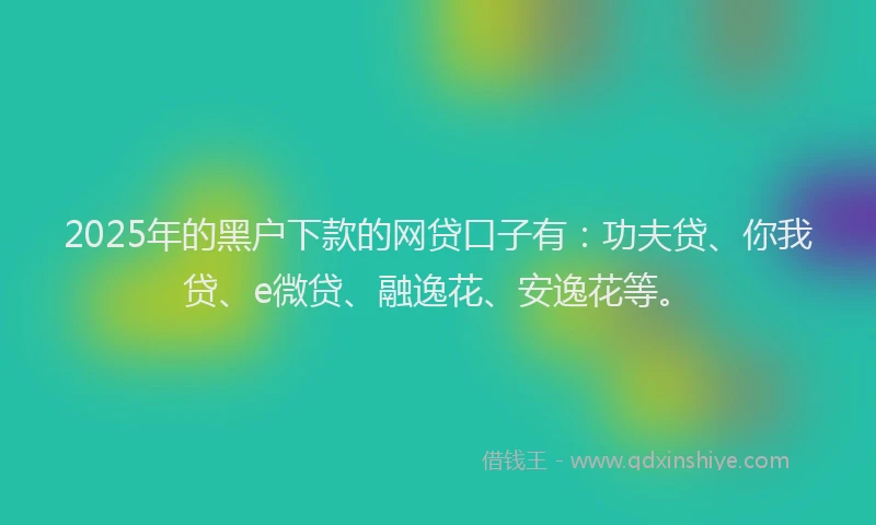 2025年的黑户下款的网贷口子有：功夫贷、你我贷、e微贷、融逸花、安逸花等。