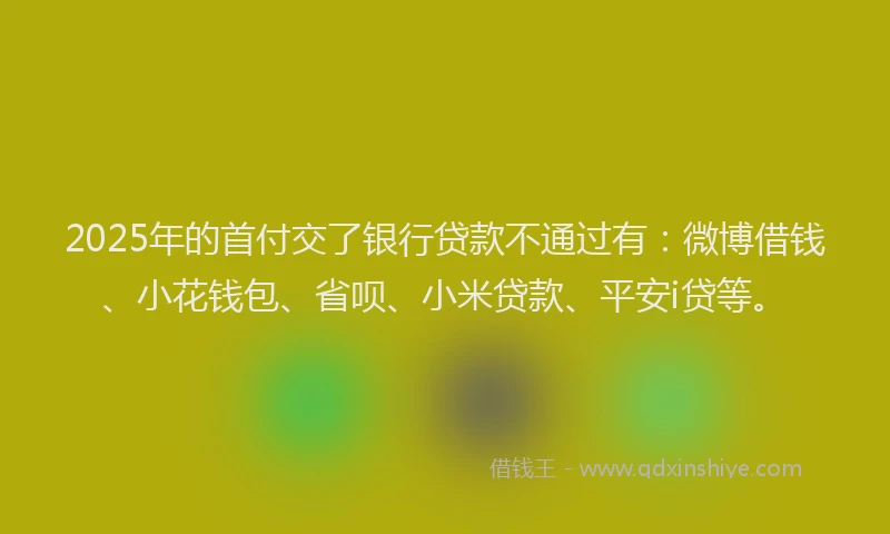 2025年的首付交了银行贷款不通过有：微博借钱、小花钱包、省呗、小米贷款、平安i贷等。