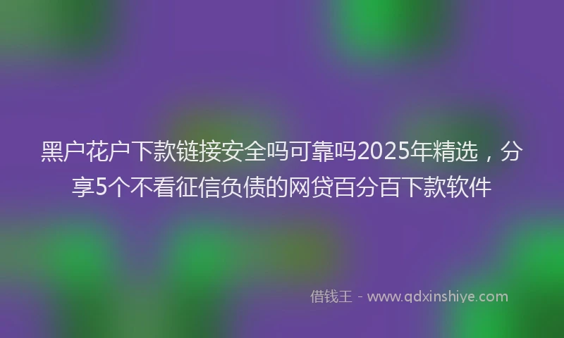 黑户花户下款链接安全吗可靠吗2025年精选，分享5个不看征信负债的网贷百分百下款软件