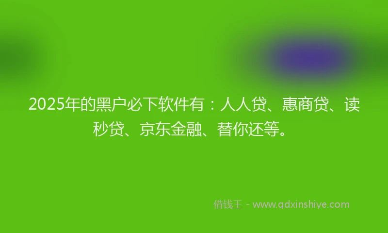 2025年的黑户必下软件有：人人贷、惠商贷、读秒贷、京东金融、替你还等。