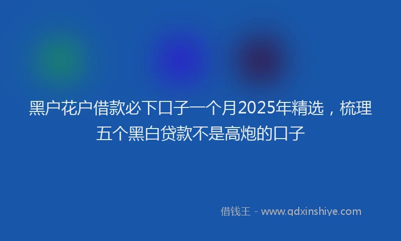 黑户花户借款必下口子一个月2025年精选，梳理五个黑白贷款不是高炮的口子