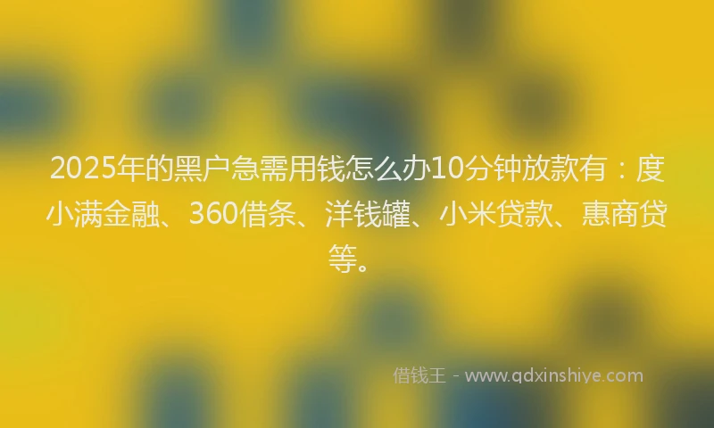 2025年的黑户急需用钱怎么办10分钟放款有：度小满金融、360借条、洋钱罐、小米贷款、惠商贷等。
