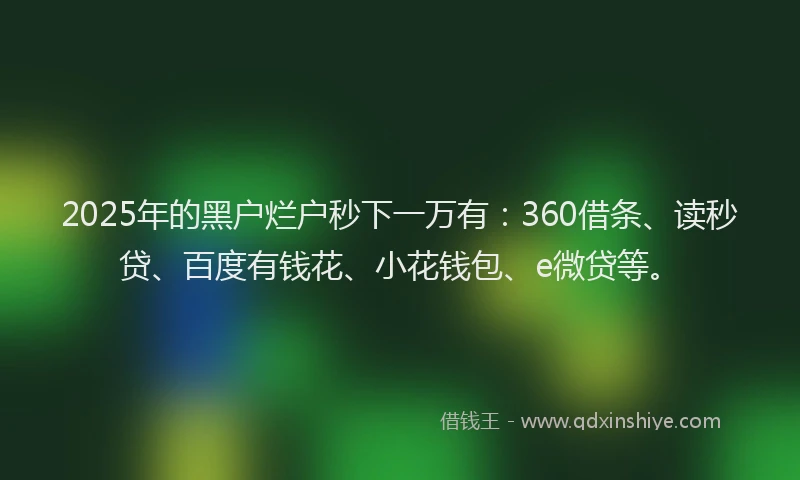 2025年的黑户烂户秒下一万有：360借条、读秒贷、百度有钱花、小花钱包、e微贷等。
