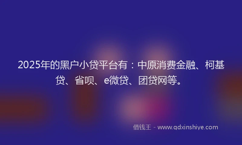 2025年的黑户小贷平台有：中原消费金融、柯基贷、省呗、e微贷、团贷网等。