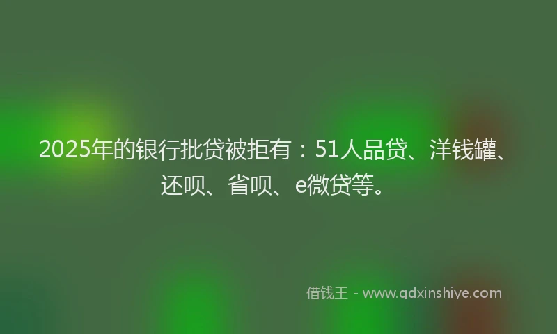 2025年的银行批贷被拒有：51人品贷、洋钱罐、还呗、省呗、e微贷等。