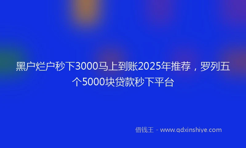 黑户烂户秒下3000马上到账2025年推荐，罗列五个5000块贷款秒下平台
