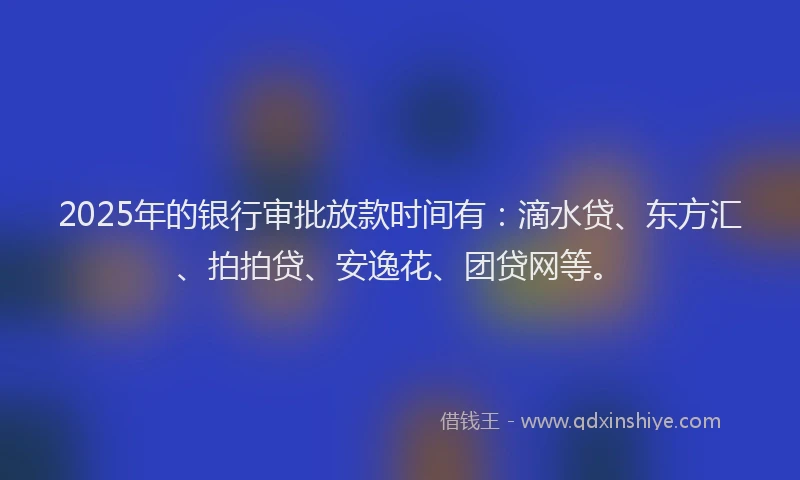 2025年的银行审批放款时间有：滴水贷、东方汇、拍拍贷、安逸花、团贷网等。