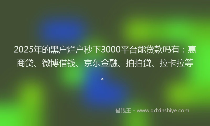 2025年的黑户烂户秒下3000平台能贷款吗有：惠商贷、微博借钱、京东金融、拍拍贷、拉卡拉等。