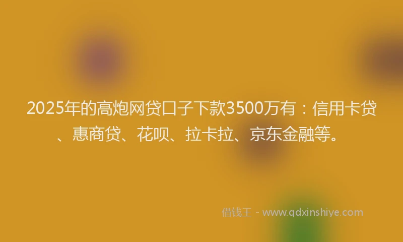 2025年的高炮网贷口子下款3500万有：信用卡贷、惠商贷、花呗、拉卡拉、京东金融等。