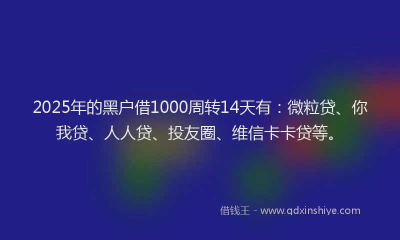 2025年的黑户借1000周转14天有：微粒贷、你我贷、人人贷、投友圈、维信卡卡贷等。