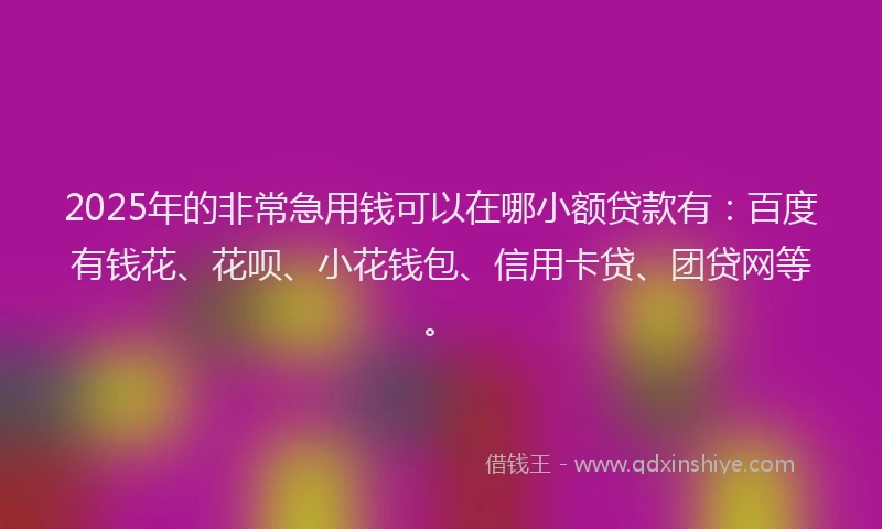 2025年的非常急用钱可以在哪小额贷款有：百度有钱花、花呗、小花钱包、信用卡贷、团贷网等。