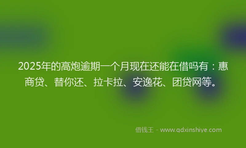 2025年的高炮逾期一个月现在还能在借吗有：惠商贷、替你还、拉卡拉、安逸花、团贷网等。