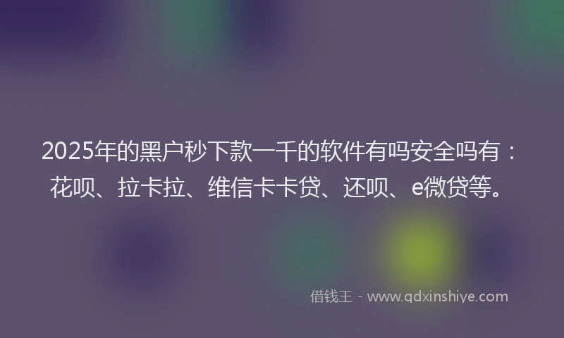 2025年的黑户秒下款一千的软件有吗安全吗有：花呗、拉卡拉、维信卡卡贷、还呗、e微贷等。