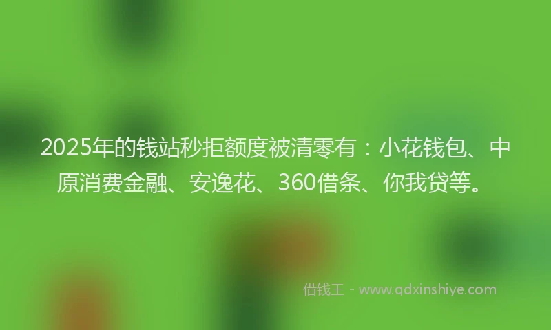 2025年的钱站秒拒额度被清零有：小花钱包、中原消费金融、安逸花、360借条、你我贷等。