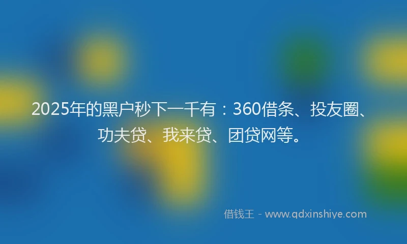 2025年的黑户秒下一千有：360借条、投友圈、功夫贷、我来贷、团贷网等。