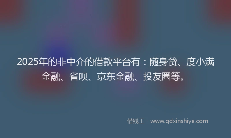 2025年的非中介的借款平台有：随身贷、度小满金融、省呗、京东金融、投友圈等。
