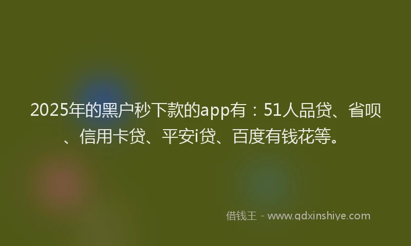 2025年的黑户秒下款的app有：51人品贷、省呗、信用卡贷、平安i贷、百度有钱花等。