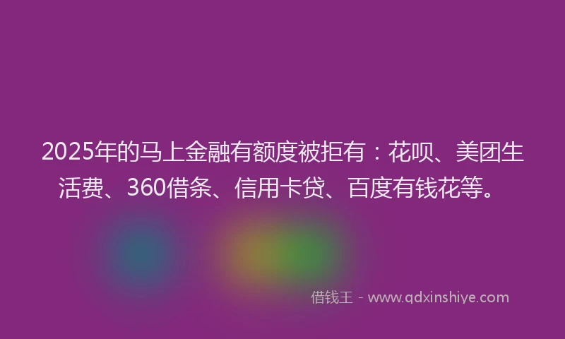 2025年的马上金融有额度被拒有：花呗、美团生活费、360借条、信用卡贷、百度有钱花等。