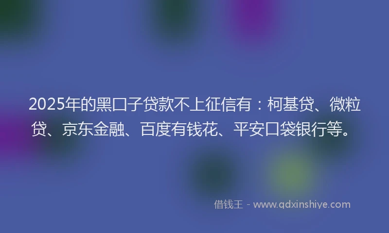 2025年的黑囗子贷款不上征信有：柯基贷、微粒贷、京东金融、百度有钱花、平安口袋银行等。