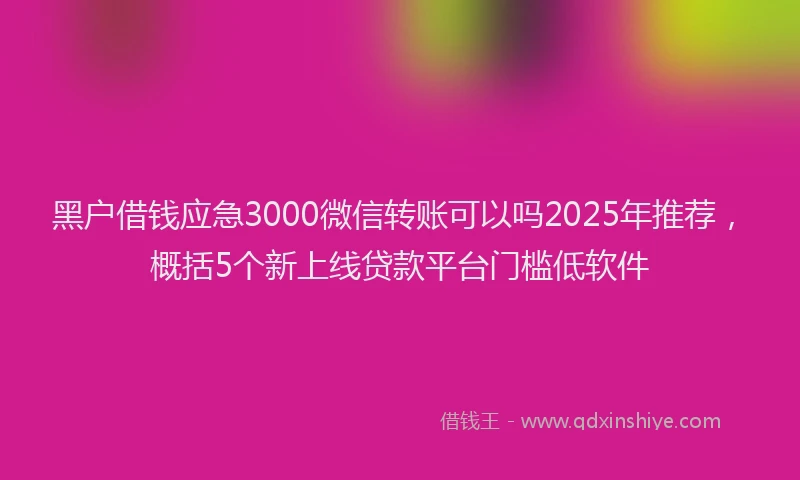 黑户借钱应急3000微信转账可以吗2025年推荐，概括5个新上线贷款平台门槛低软件