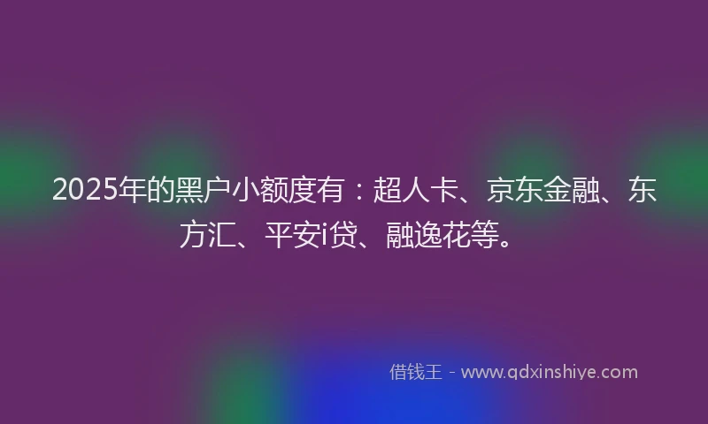 2025年的黑户小额度有：超人卡、京东金融、东方汇、平安i贷、融逸花等。