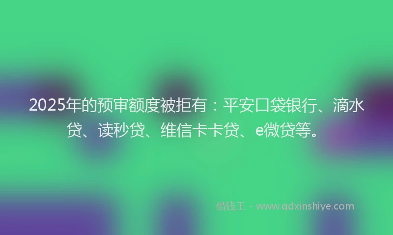 2025年的预审额度被拒有：平安口袋银行、滴水贷、读秒贷、维信卡卡贷、e微贷等。