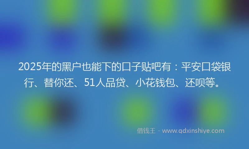 2025年的黑户也能下的口子贴吧有：平安口袋银行、替你还、51人品贷、小花钱包、还呗等。