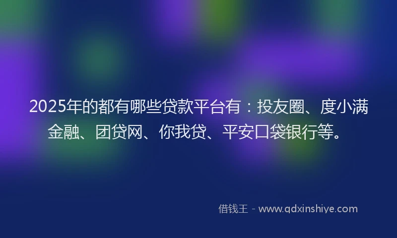 2025年的都有哪些贷款平台有：投友圈、度小满金融、团贷网、你我贷、平安口袋银行等。