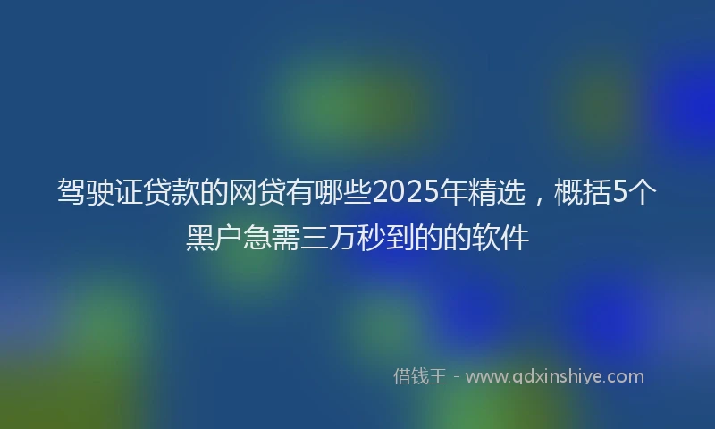 驾驶证贷款的网贷有哪些2025年精选，概括5个黑户急需三万秒到的的软件