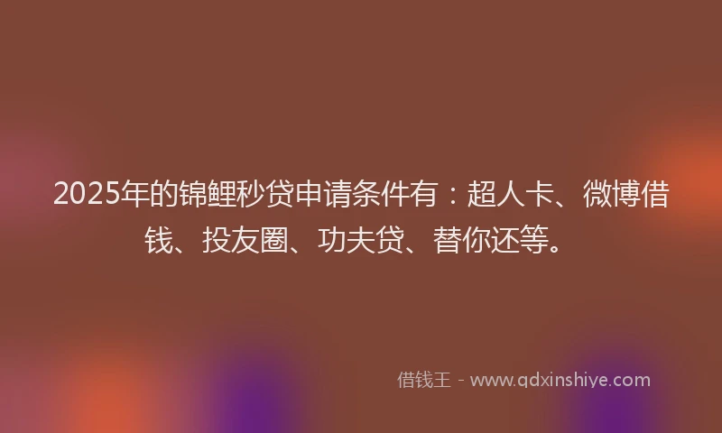 2025年的锦鲤秒贷申请条件有：超人卡、微博借钱、投友圈、功夫贷、替你还等。