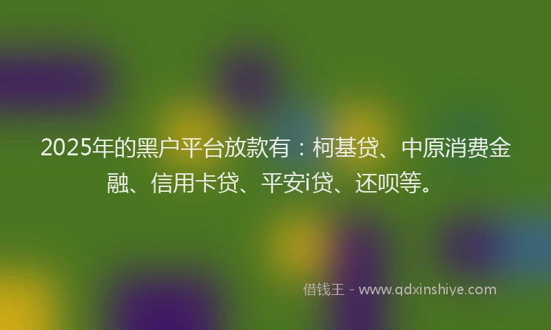 2025年的黑户平台放款有：柯基贷、中原消费金融、信用卡贷、平安i贷、还呗等。