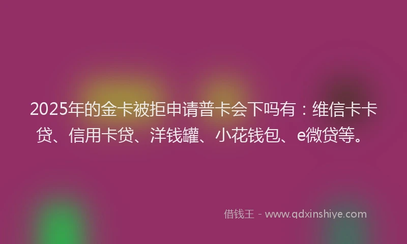 2025年的金卡被拒申请普卡会下吗有：维信卡卡贷、信用卡贷、洋钱罐、小花钱包、e微贷等。