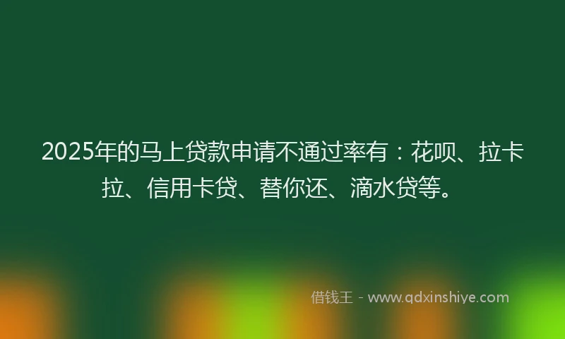 2025年的马上贷款申请不通过率有：花呗、拉卡拉、信用卡贷、替你还、滴水贷等。
