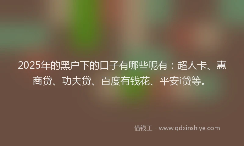 2025年的黑户下的口子有哪些呢有：超人卡、惠商贷、功夫贷、百度有钱花、平安i贷等。