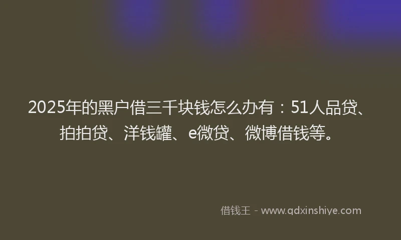 2025年的黑户借三千块钱怎么办有：51人品贷、拍拍贷、洋钱罐、e微贷、微博借钱等。