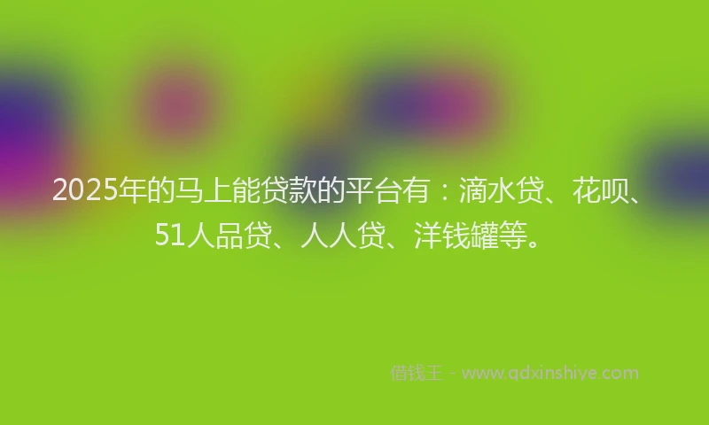 2025年的马上能贷款的平台有：滴水贷、花呗、51人品贷、人人贷、洋钱罐等。