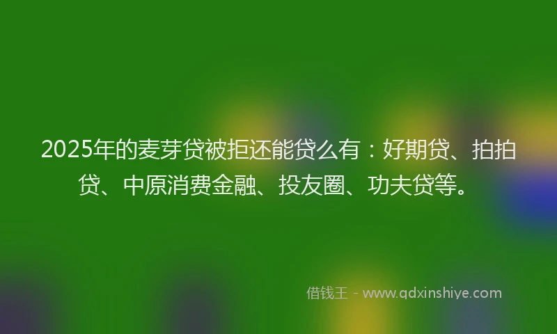 2025年的麦芽贷被拒还能贷么有：好期贷、拍拍贷、中原消费金融、投友圈、功夫贷等。